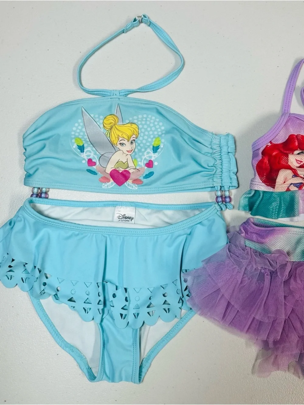 2 set of Disney Blue Tinker Bell & Purple Ariel Girls Two-Piece Swim Sets